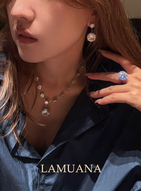 LAMUANA夜星轨大克拉圆钻项链轻奢圆形钻锁骨链女高级感礼服婚礼