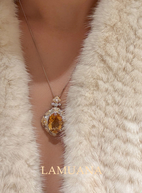 LAMUANA【轻奢彩宝】意式雕花天然黄水晶项链高级S925银礼物98469