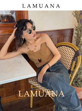 LAMUANA豹纹咖色羽毛项链小众设计女长款项链毛衣链巴恩风71271