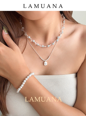 LAMUANA闪球琉璃珍珠手串小米珠手链小众设计多层叠戴松紧绳87074