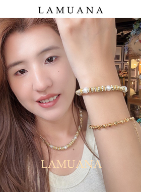 LAMUANA意大利金色小转筒天然珍珠手链小众设计感手串复古女78683