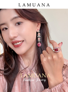 LAMUANA粉钻夹心戒指小众设计感女复古戒vintage风首饰夸张76962