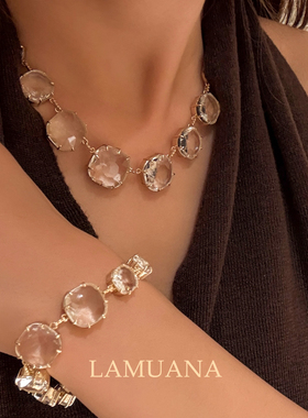 LAMUANA Artdeco复古果冻切割钻芒星系列小众设计感白钻项链94829