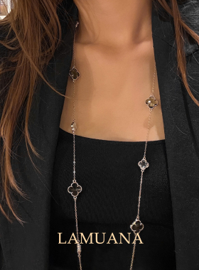 LAMUANA浅茶灰色四叶草项链小众设计感高级简约时尚长款颈链89382