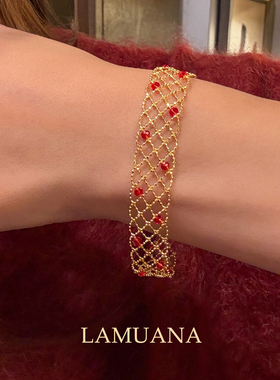LAMUANA【轻奢系列】意式手工编织蕾丝水晶手链S925银镀金手工艺