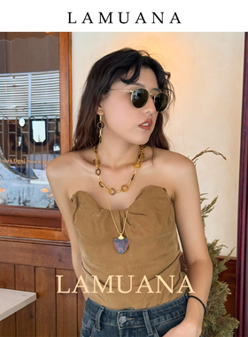LAMUANA咖色圆环系列项链小众设计感复古金色颈链毛衣链送礼物