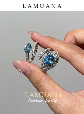 LAMUANA蓝托帕灵蛇套装轻奢高级感S925银手镯天然宝石送礼物蛇年