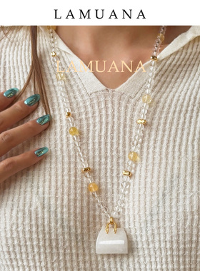 LAMUANA小手提包玛瑙琉璃黄水晶串珠项链小众设计长款叠戴83053