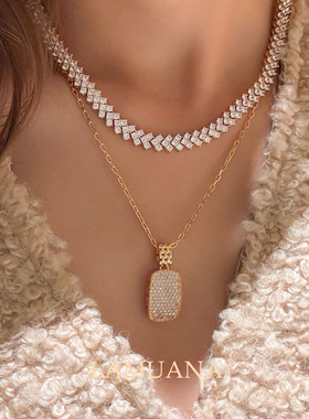 LAMUANA单排钻项链法式复古排钻细条金色百搭网球钻锁骨链99695