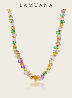 LAMUANA彩色碎石串珠项链小众设计感颈链短款叠戴女新