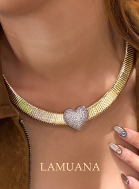 LAMUANA宽蛇骨爱心项链款式简约面复古设计高级感颈链锁骨链94171