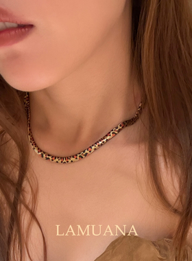 LAMUANA豹纹蛇骨链小众设计感ins风简约锁骨链项链叠戴金色94393