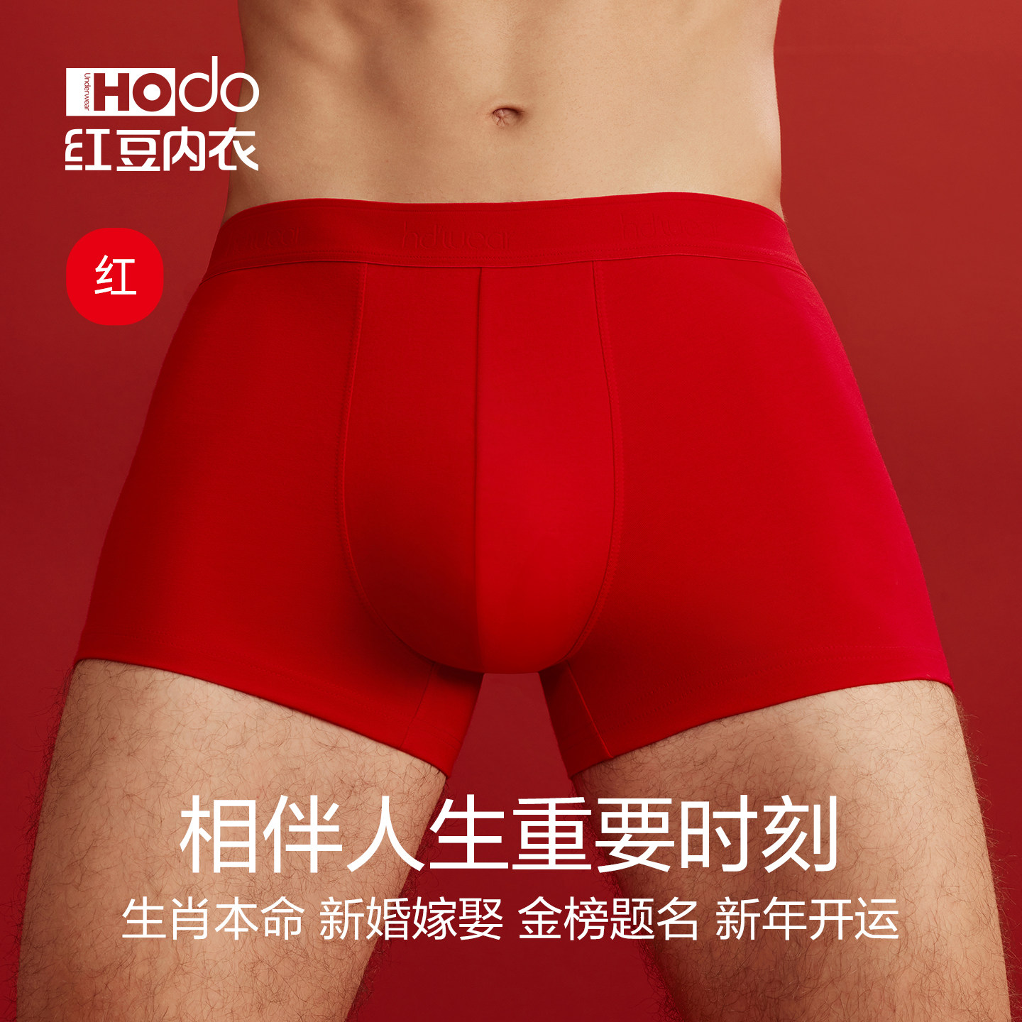 红豆男士本命年内裤红色纯棉裆结婚喜庆袜子平角裤送礼礼盒套装,淘宝优惠券,粉丝福利购,淘宝优惠卷