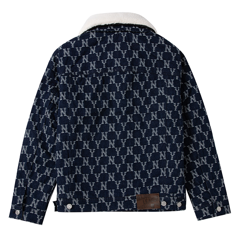 MLB外套2022秋冬新款NY满印复古老花情侣款夹棉牛仔夹克3ADKM0124 - 图2
