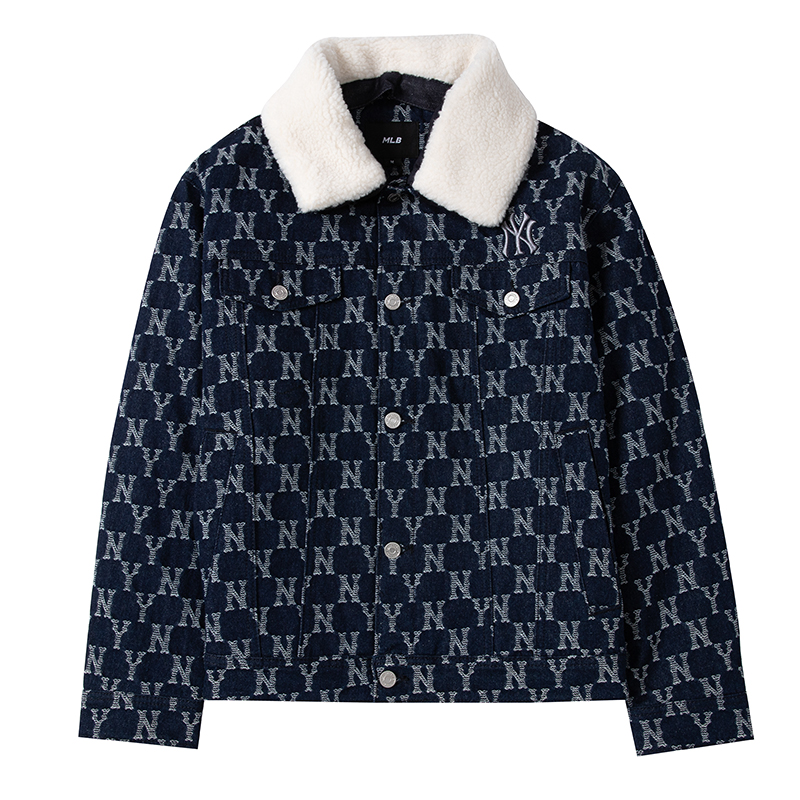 MLB外套2022秋冬新款NY满印复古老花情侣款夹棉牛仔夹克3ADKM0124 - 图3