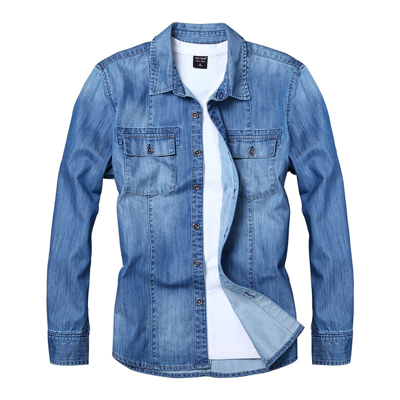 牛仔男日系修身长袖潮男士潮衬衫 角斗士服饰衬衫