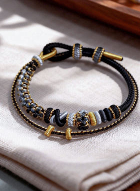 双层黑渐变有钱花转运珠手绳