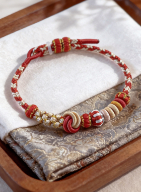 纯手工编织绳酒窝结DIY手绳可穿珠可串黄金转运珠可调节编绳手链