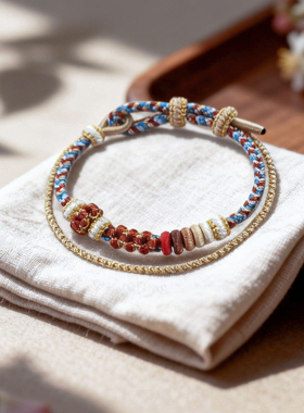 双层叠戴有钱花手工编织手链