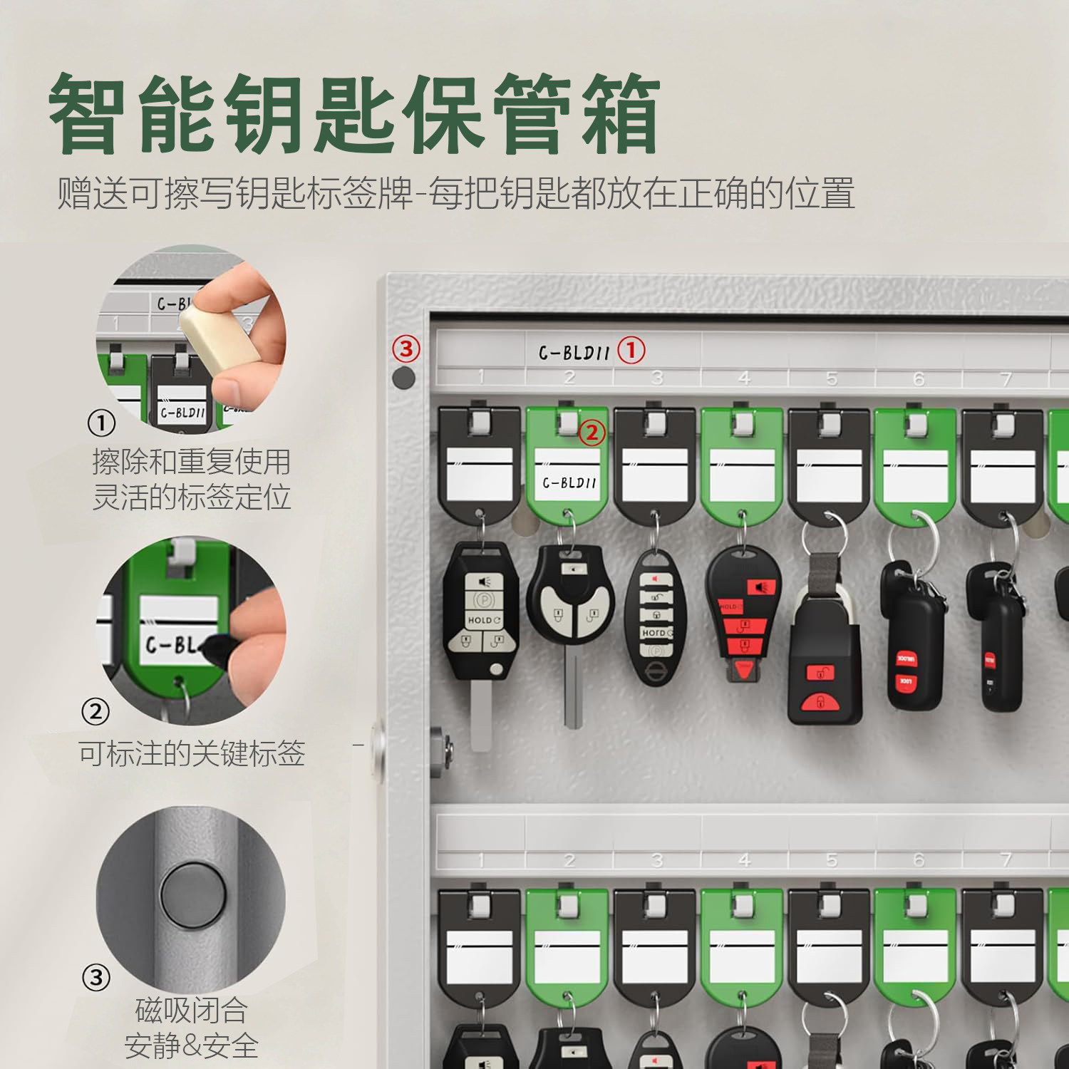 WeHere智能壁挂钥匙箱远程授权开锁蓝牙动态密码开锁公司钥匙管理