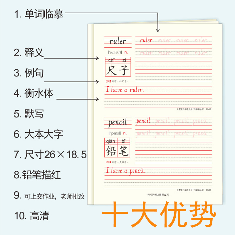 小学四年级上册下册英语字帖pep人教版同步英文单词句子描红4练字 - 图1