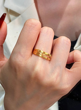 拉丝三环交织双缕缠绕戒指