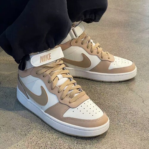 Nike高帮魔术贴板鞋 COURT BOROUGH 白蓝色运动鞋 CD7782-123-125 - 图0