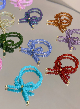 HUYA手作蝴蝶结串珠戒指多巴胺可爱甜美手工戒指小众设计糖果色