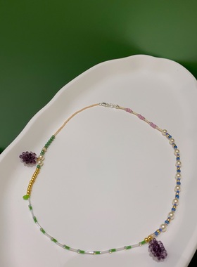 HUYA手作紫葡萄串珠项链