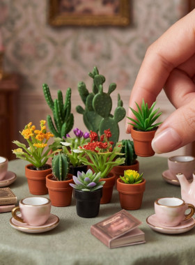 3d打印微缩植物盆栽模型1:12娃屋场景配件仿真仙人掌绿植装饰摆件