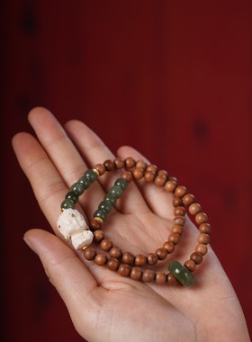 老山檀香木猛犸绿度母佛珠手串链