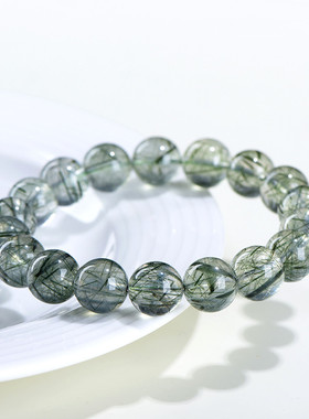 盖亚回声 天然冰种绿色发晶圆珠手链 绿色发丝散珠手串 绿发晶