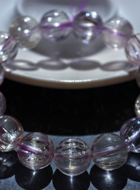 盖亚回声天然7A级拉丝猫眼紫锂辉手链13mm紫锂辉手串紫色锂辉石