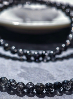 盖亚回声 天然7A级蕾丝黑发晶手链6mm多圈黑发晶水晶手串定制款