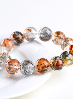 盖亚回声 天然小树胶花手链 多彩胶花转运珠异象水晶手串