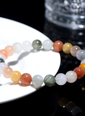 盖亚回声 7A天然拉丝彩兔毛水晶圆珠手链 多宝兔毛水晶手串送礼