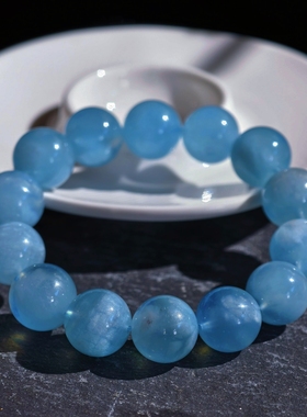 盖亚回声 天然7A级蓝天白云海蓝宝手链15mm大颗粒海蓝宝单圈手串