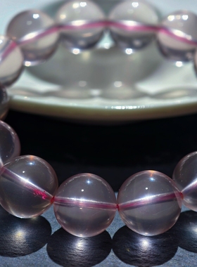 盖亚回声天然7A莫桑比克星光粉水晶圆珠手链15mm大颗粒粉水晶手串