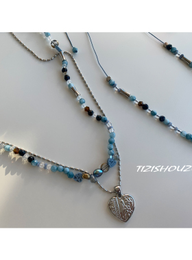 提子手作原创蓝色女金属串珠项链