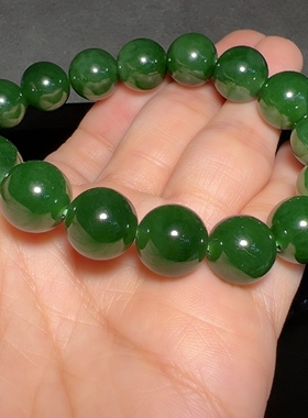 碧玉手串12mm圆珠子男女款手链 玉珠链子 菠菜绿手串珠链 精品