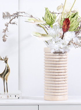 现代侘寂风天然黄洞石花瓶摆件电视柜酒店客厅茶几花器餐桌面装饰