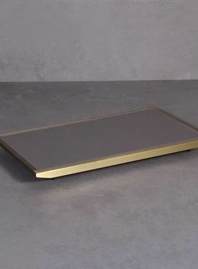 简约现代轻奢皮质长形金属托盘置物样板间客厅茶几桌面装饰摆件