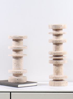 简约创意黄洞石烛台摆件样板间餐桌装饰品民宿极简大理石蜡烛烛台