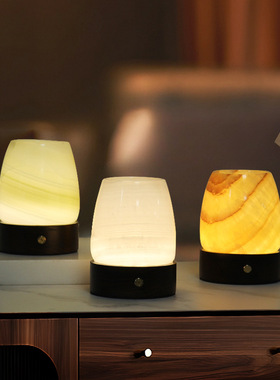 厂家直销大理石无火香薰灯卧室床头柜氛围灯调节充电款小夜灯摆件