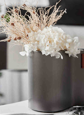 简约家居意式轻奢黑色皮革金属花器样板房间销售中心柜台装饰花瓶