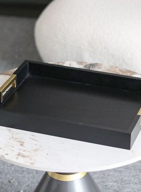 新中式实木托盘售楼处茶几桌面摆件样板房客厅茶具收纳盘饰品组合