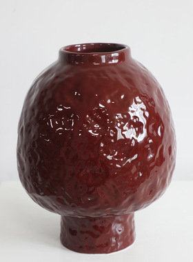 红色陶瓷手作花器日式花瓶家居装饰摆件客厅小众民宿茶室插花