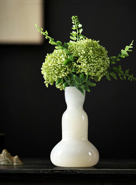 中古天然玉石花瓶侘寂风样板房插花器家居餐桌面轻奢摆件