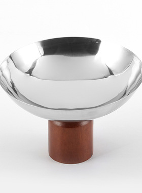 新中式实木底座果盘摆件样板间家居轻奢高脚圆形零食水果碗