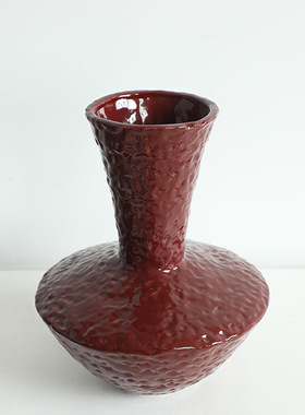 黑色红色陶瓷日式花瓶家居装饰摆件客厅小众轻奢茶室插花器高级